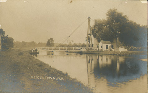 The A-frame swing bridge over the Delaware and Raritan Canal at Griggstown, Somerset County.